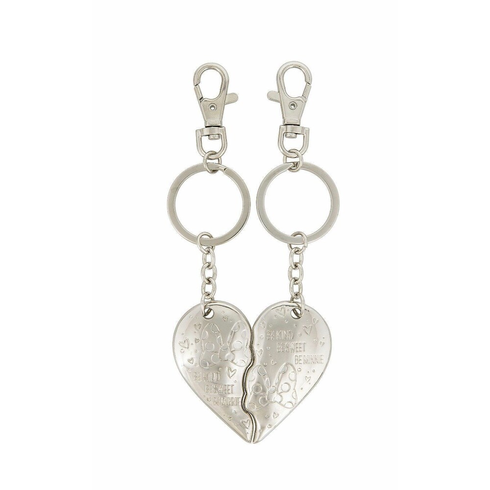 Disney Parks Be Kind Sweet Minnie Mouse Silver Heart Keychain Set NIP BFF Clip
